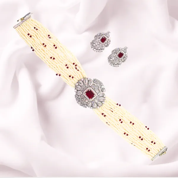 Off_White_&_Red_&_Silver_Elegant_Pearl_American_Diamond_Choker_&_Earring_Set_For_Women
