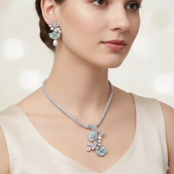 Turquoise_Temptation_American_Diamond_Pendant_&_Earring_Set__For_Women