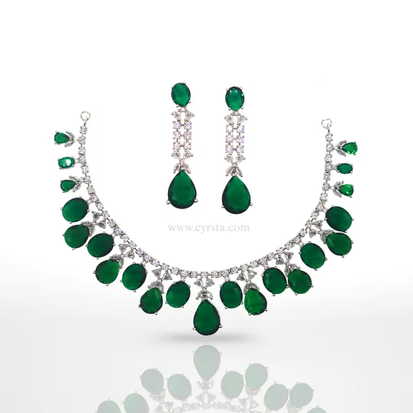 Green_Emerald_American_Diamond_Necklace_&_Earring_Set__For_Women