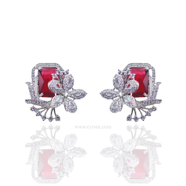 Silver_&_Red_Scarlet_Bloom_American_Diamond_Stud_Earrings__For_Women