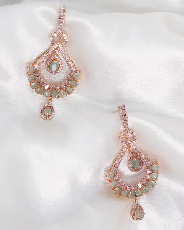 Rose_Gold_&_Green_Luxe_Emerald_American_Diamond_Teardrop_Earrings__For_Women