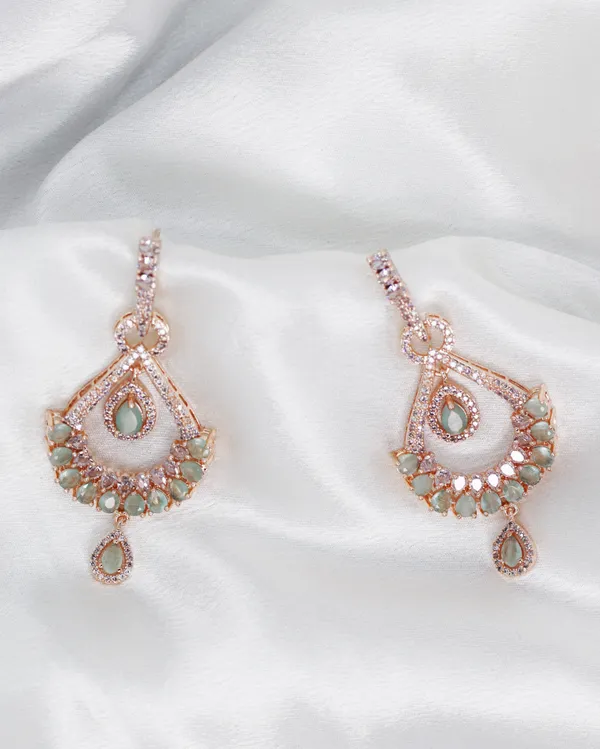 Rose_Gold_&_Green_Luxe_Emerald_American_Diamond_Teardrop_Earrings__For_Women
