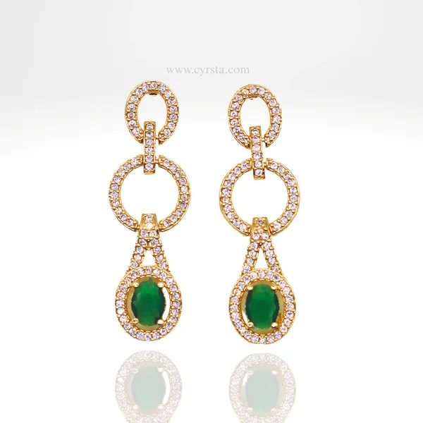 Green_&_Gold_American_Diamond_Necklace_&_Earring_Set__For_Women