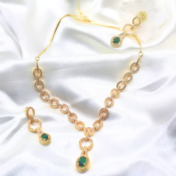 Green_&_Gold_American_Diamond_Necklace_&_Earring_Set__For_Women