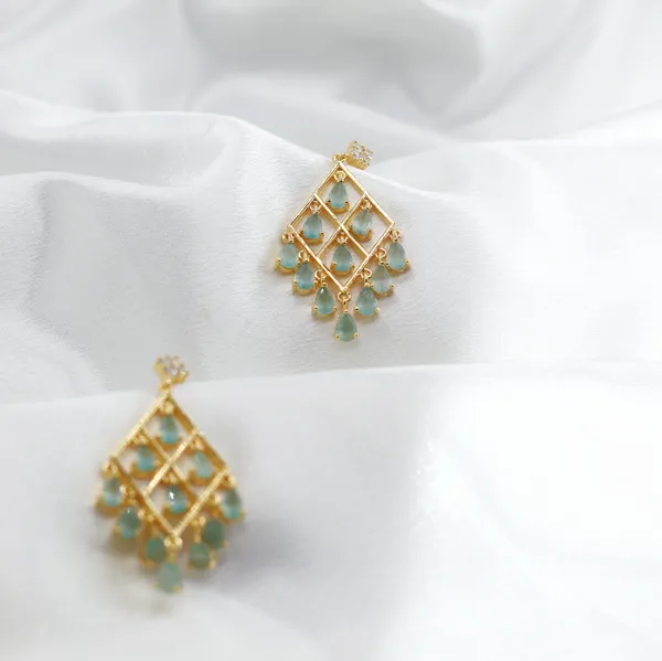Gold_&_Green_Majestic_Radiance_American_Diamond_Earrings__For_Women