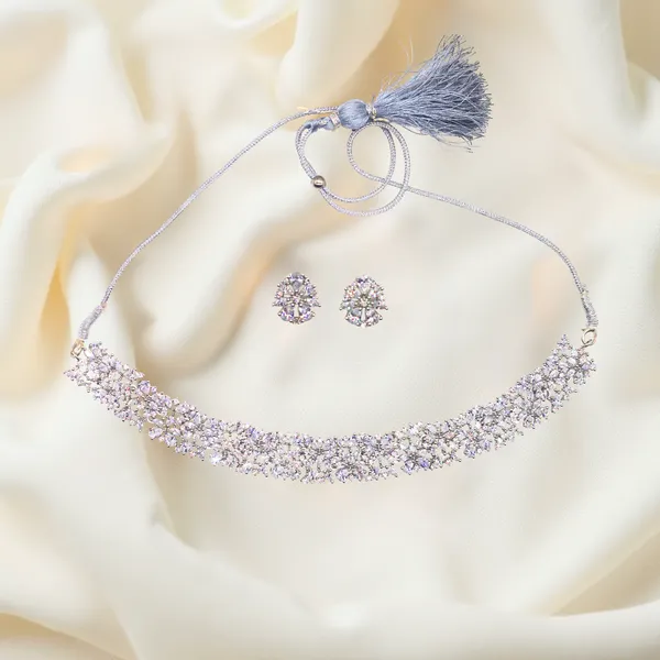 Silver_Royal_American_Diamond_Choker_&_Earring_Set_For_Women