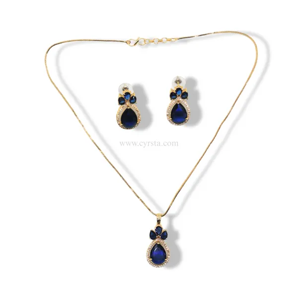 Gold_&_Dark_Blue_Golden_Sapphire_AAA_Grade__American_Diamond_Pendant_&_Earring_Rhodium_Plating__Set