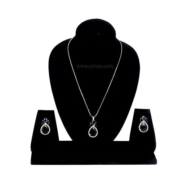 Gold_&_Dark_Blue_Golden_Sapphire_AAA_Grade__American_Diamond_Pendant_&_Earring_Rhodium_Plating__Set