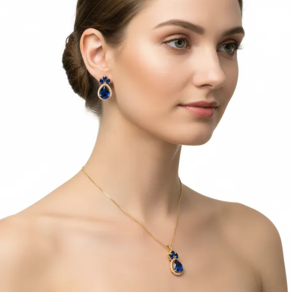 Gold_&_Dark_Blue_Golden_Sapphire_AAA_Grade__American_Diamond_Pendant_&_Earring_Rhodium_Plating__Set