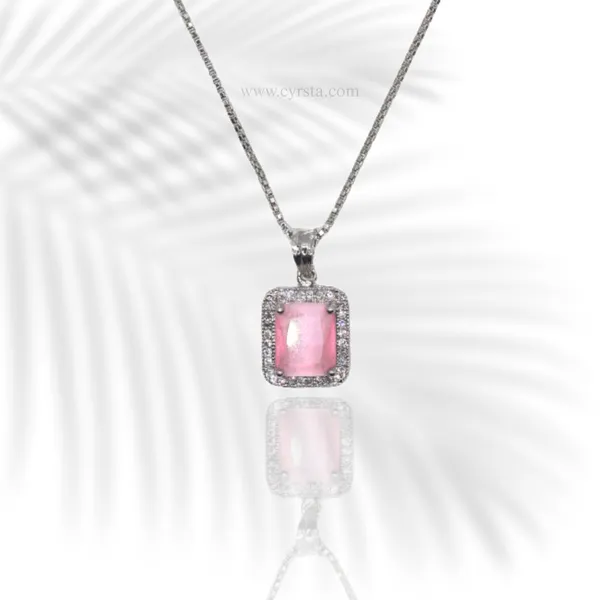 Silver_&_Pink_Silver_Rose_American_Diamond_Pendant_&_Earring_Set