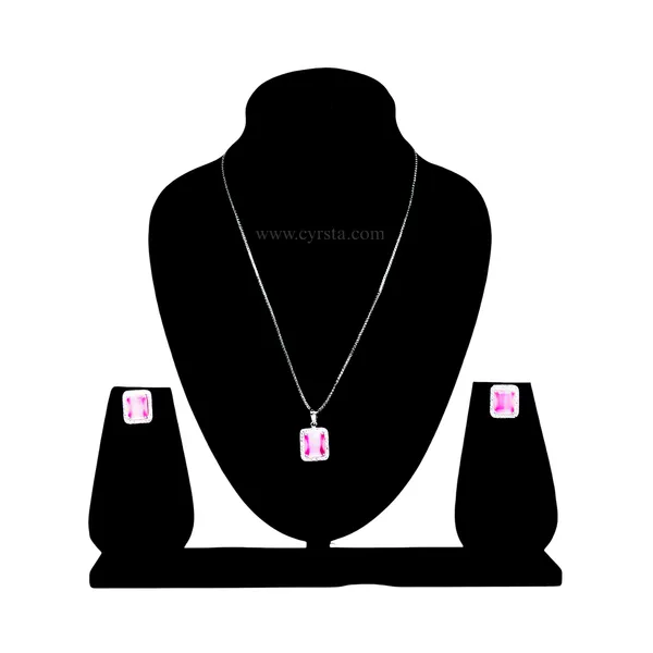 Silver_&_Pink_Silver_Rose_American_Diamond_Pendant_&_Earring_Set
