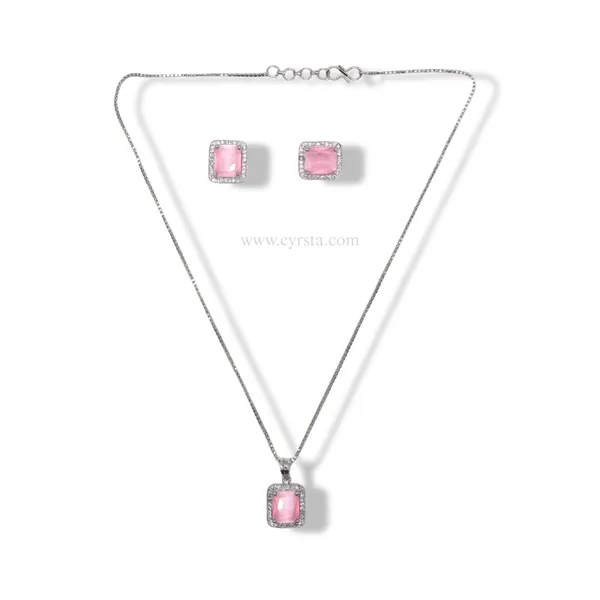 Silver_&_Pink_Silver_Rose_American_Diamond_Pendant_&_Earring_Set
