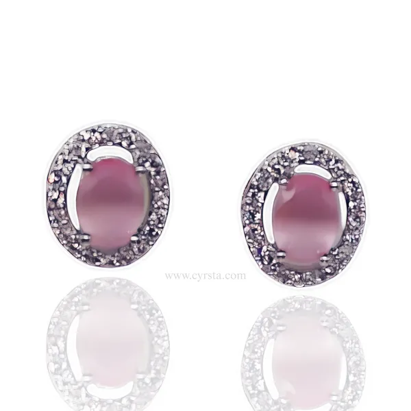 Pink_&_Silver_Rose_Halo_Oval_American_Diamond_Earrings__For_Women
