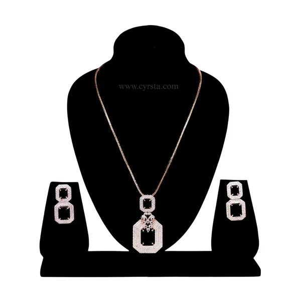 Rose_Gold_&_Blue_Elegant_Rose_Gold_American_Diamond_Pendant_&_Earring_Set_For_Women