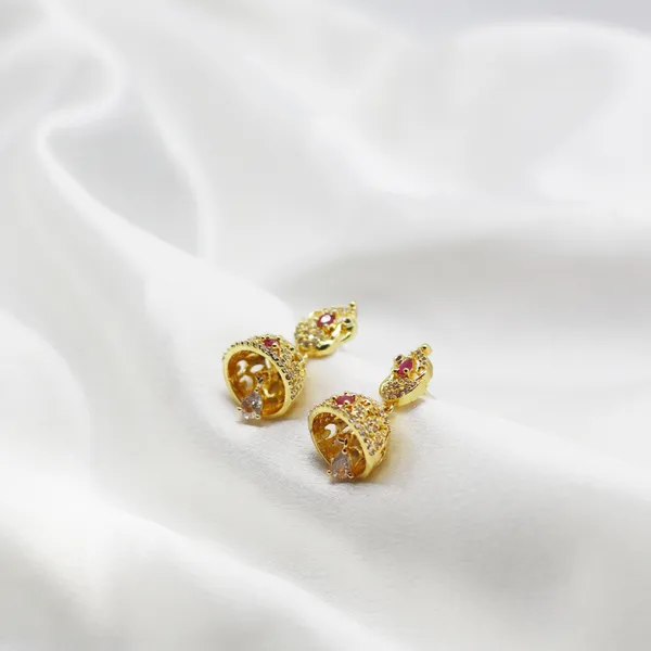 Gold_&_Red_Regal_Peacock_American_Diamond_Jhumka_Earrings__For_Women