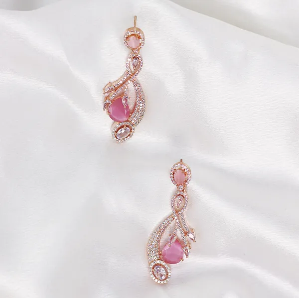 Rose_Gold_&_Pink_Rose_Halo_AAA_Grade_American_Diamond_Drop_Earrings_Rhodium_Plating_For_Women