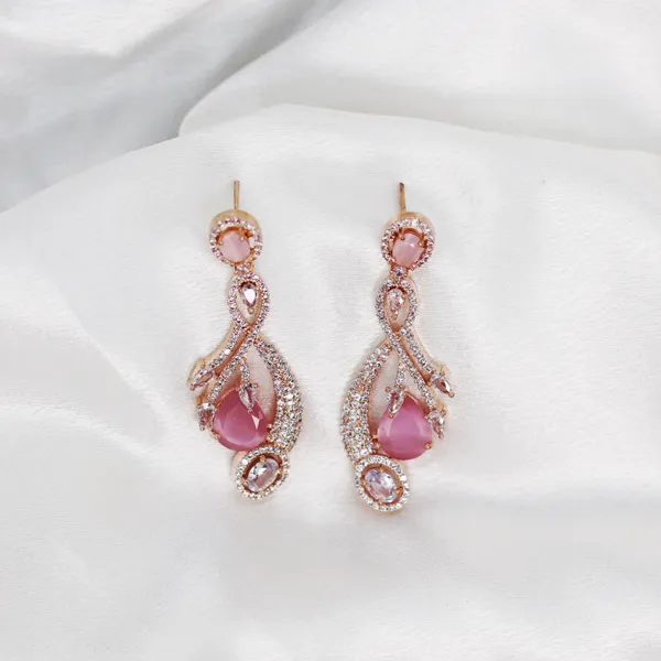 Rose_Gold_&_Pink_Rose_Halo_AAA_Grade_American_Diamond_Drop_Earrings_Rhodium_Plating_For_Women