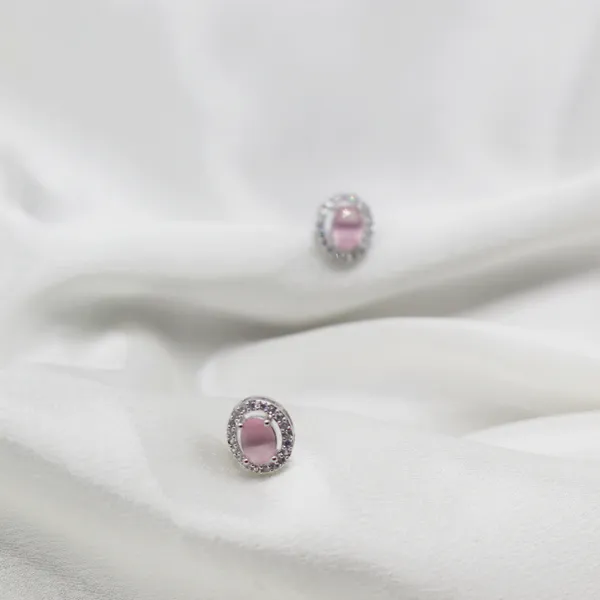 Pink_&_Silver_Rose_Halo_Oval_American_Diamond_Earrings__For_Women