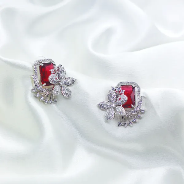 Silver_&_Red_Scarlet_Bloom_American_Diamond_Stud_Earrings__For_Women