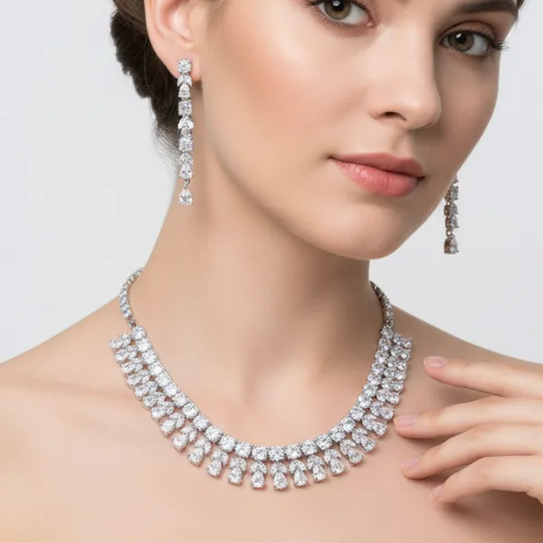 Silver_Brilliant_American_Diamond_Necklace_&_Earring_Set__For_Women