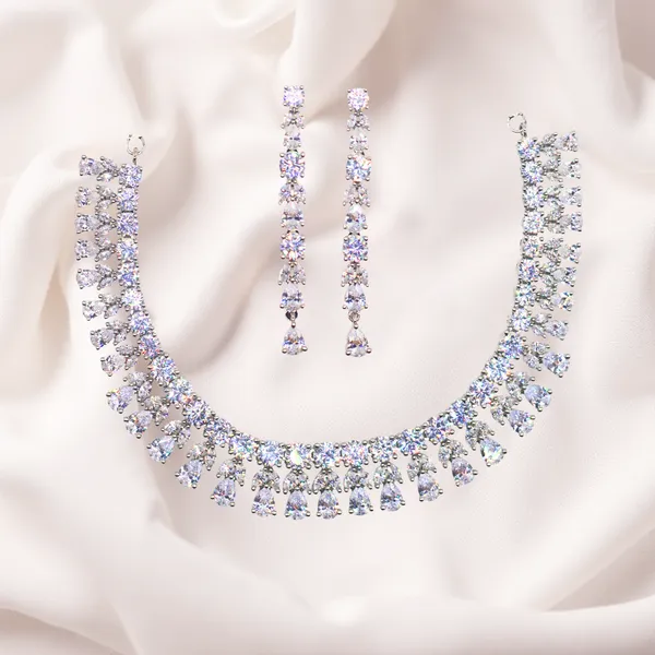 Silver_Brilliant_American_Diamond_Necklace_&_Earring_Set__For_Women