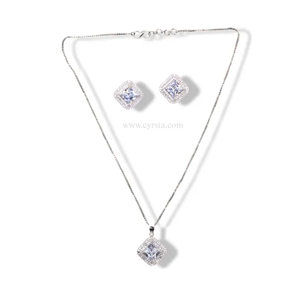 Silver_Sparkling_Silver_American_Diamond_Pendant_&_Earring_Set_For_Women