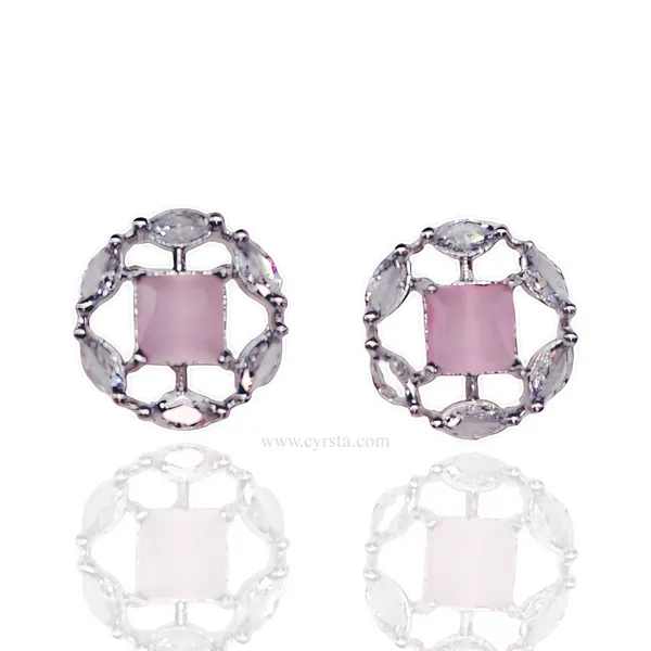 Silver_&_Pink_Blush_Aura_American_Diamond_Stud_Earrings__For_Women