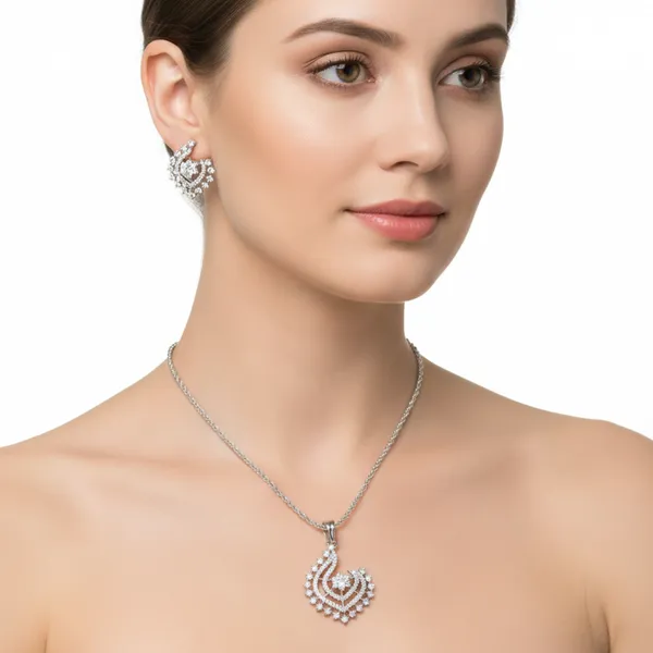 White_Mist_AAA_Grade_American_Diamond_Pendant_And_Earring_Rhodium_Plating_Set_For_Women
