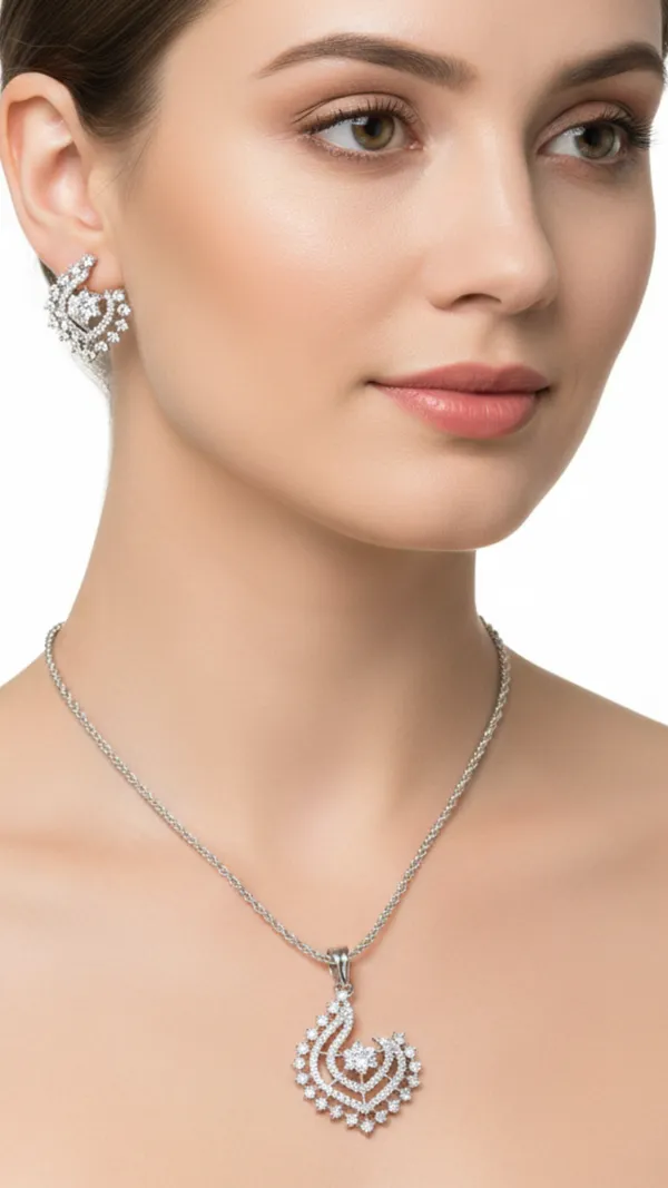 White_Mist_AAA_Grade_American_Diamond_Pendant_And_Earring_Rhodium_Plating_Set_For_Women