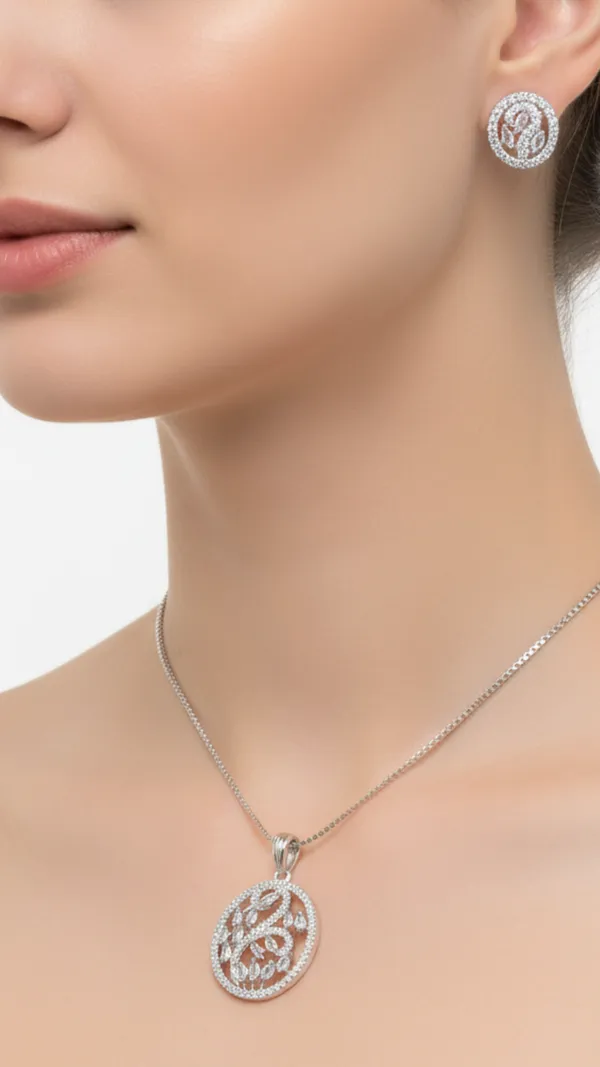 White_Mist_American_Diamond_Pendant_And_Earring_Set_For_Women