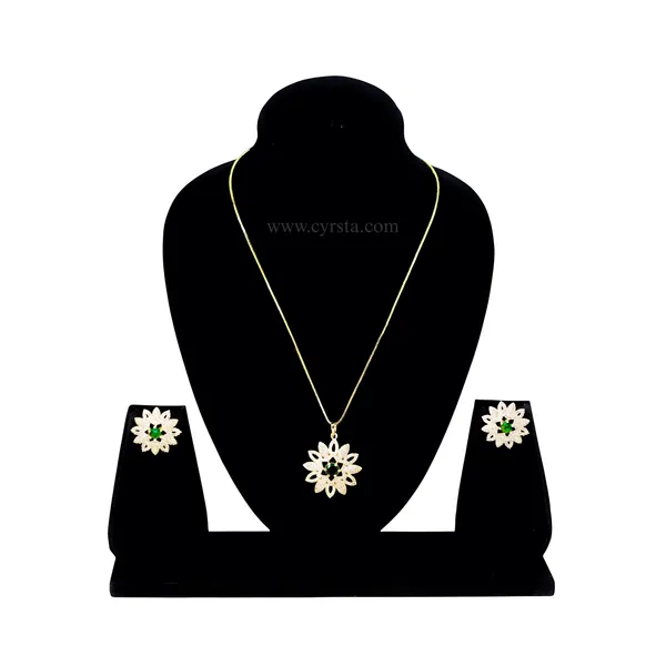 Gold_&_Green_Emerald_Glow_American_Diamond_Pendant_&_Earring_Set_For_Women