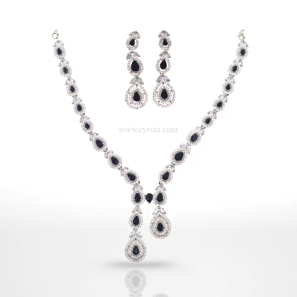 Black_&_Silver_Sapphire_Dreams_American_Diamond_Necklace_&_Earring_Set__For_Women