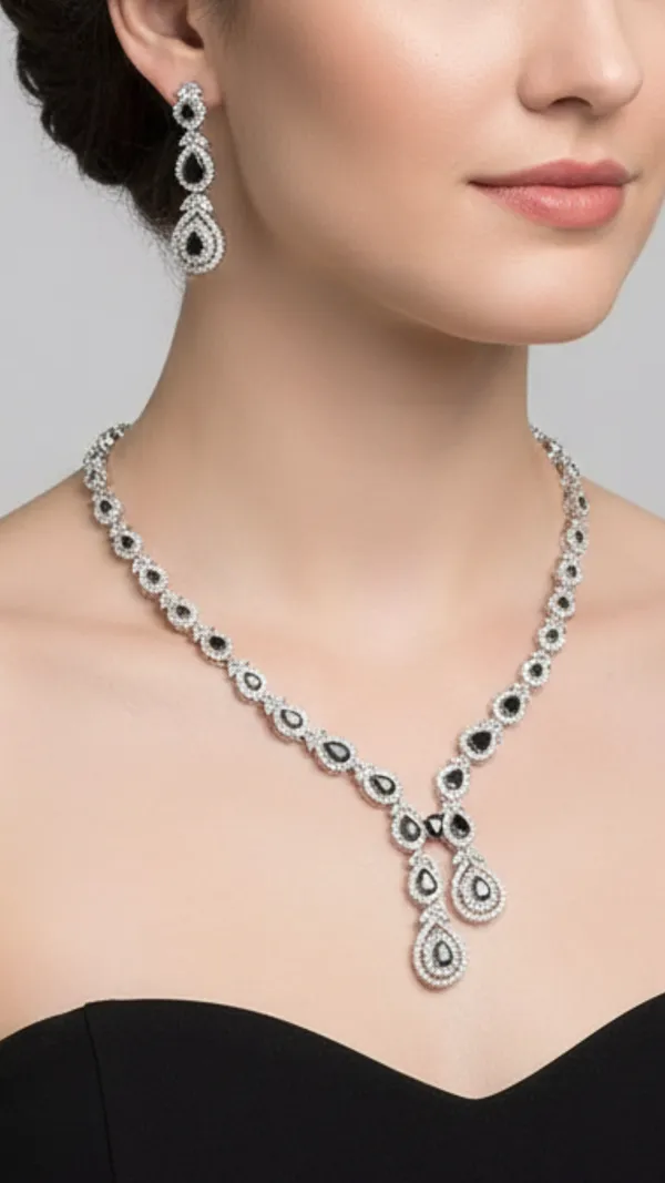 Black_&_Silver_Sapphire_Dreams_American_Diamond_Necklace_&_Earring_Set__For_Women