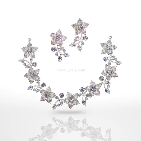 Silver_Starlight_White_American_Diamond_Necklace_&_Earring_Set__For_Women