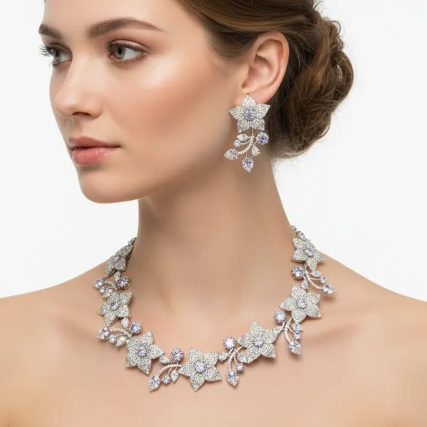 Silver_Starlight_White_American_Diamond_Necklace_&_Earring_Set__For_Women