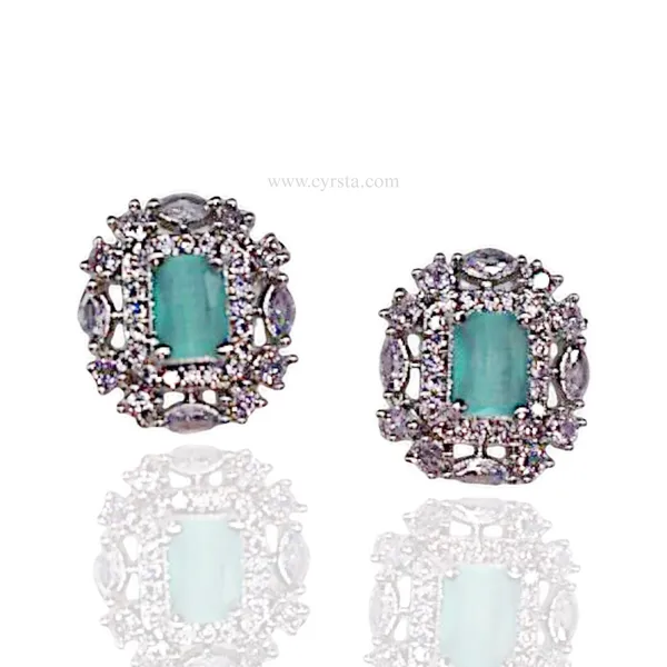 Silver_&_Teal_Green_Classic_Solitaire_American_Diamond_Stud_Earrings__For_Women
