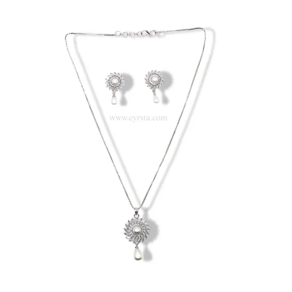 Silver_Pearl_Elegance_American_Diamond_Pendant_&_Earring_Set