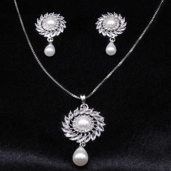 Silver_Pearl_Elegance_American_Diamond_Pendant_&_Earring_Set