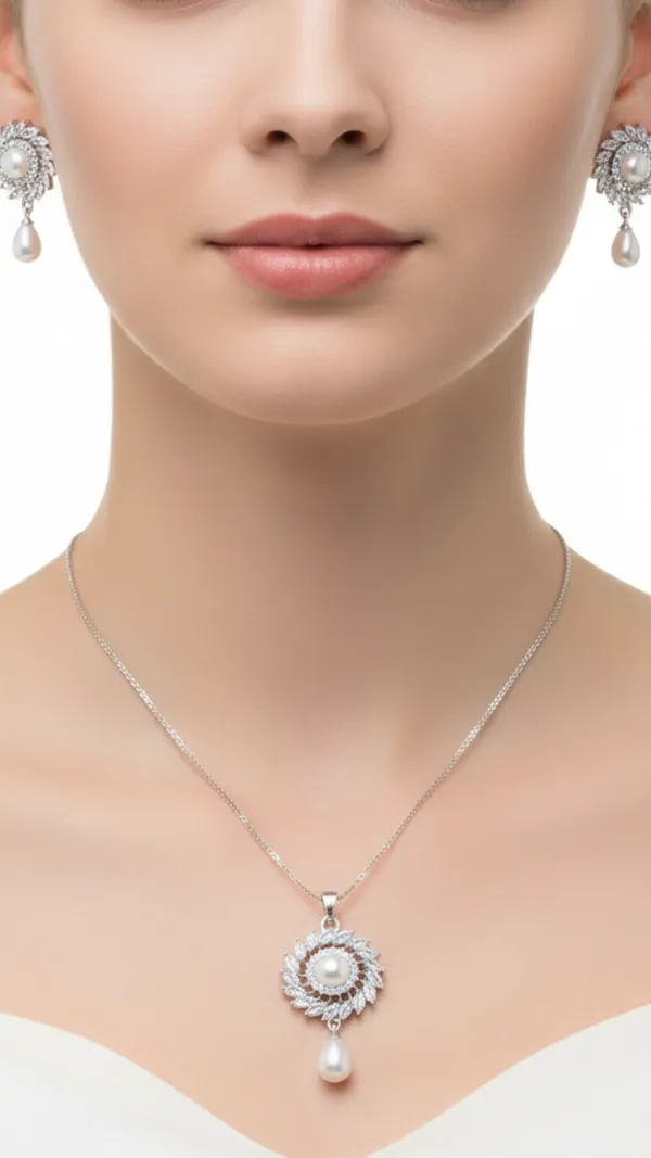 Silver_Pearl_Elegance_American_Diamond_Pendant_&_Earring_Set