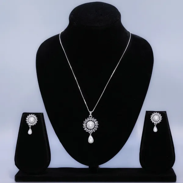 Silver_Pearl_Elegance_American_Diamond_Pendant_&_Earring_Set
