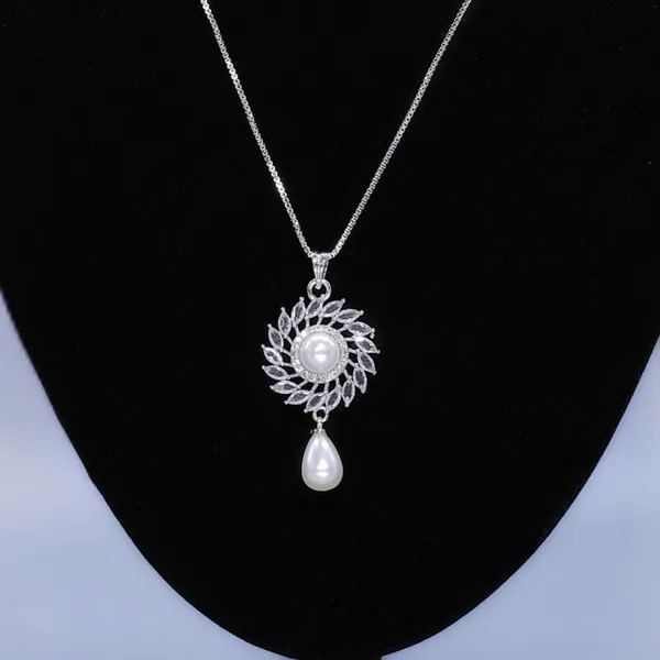 Silver_Pearl_Elegance_American_Diamond_Pendant_&_Earring_Set