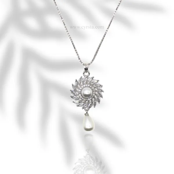 Silver_Pearl_Elegance_American_Diamond_Pendant_&_Earring_Set