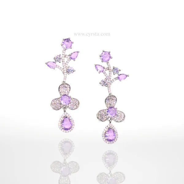 Lavender_&_Silver_Amethyst_Floral_American_Diamond_Necklace_&_Earring_Set_For_Women