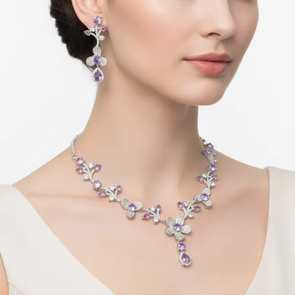 Lavender_&_Silver_Amethyst_Floral_American_Diamond_Necklace_&_Earring_Set_For_Women