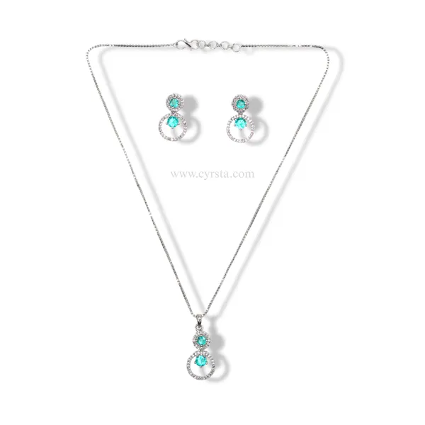Teal_Green_Azure_Elegance_American_Diamond_Pendant_&_Earring_Set_For_Women