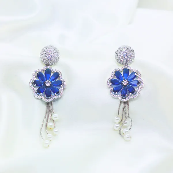 Royal_Blue_&_Silver_Midnight_Bloom_Pearl_American_Diamond_Dangle_Earrings__For_Women