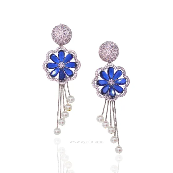 Royal_Blue_&_Silver_Midnight_Bloom_Pearl_American_Diamond_Dangle_Earrings__For_Women