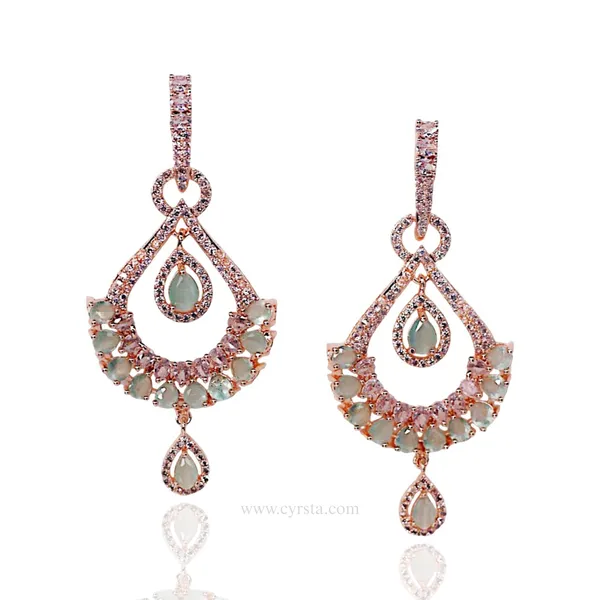 Rose_Gold_&_Green_Luxe_Emerald_American_Diamond_Teardrop_Earrings__For_Women