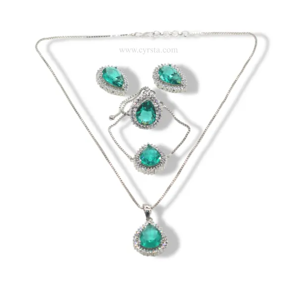Teal_Green_Goddess_American_Diamond_Pendant_&_Earring_Set__For_Women