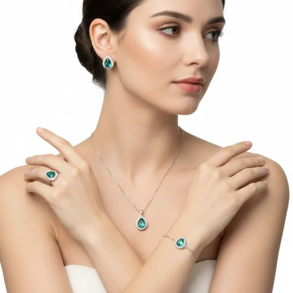 Teal_Green_Goddess_American_Diamond_Pendant_&_Earring_Set__For_Women